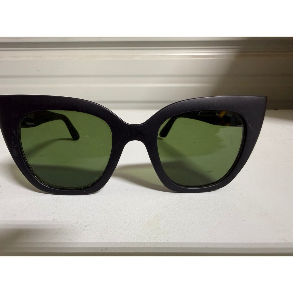 TOMS Sydney Matte Black Cat Eye Sunglasses Green Lens 50-23-148